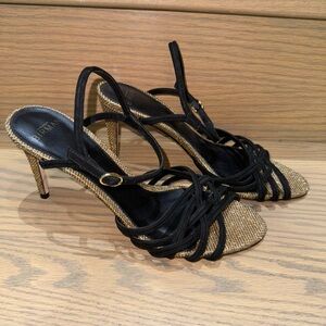 VINTAGE ALEXANDRE BIRMAN gold and black healed sandal 85mm